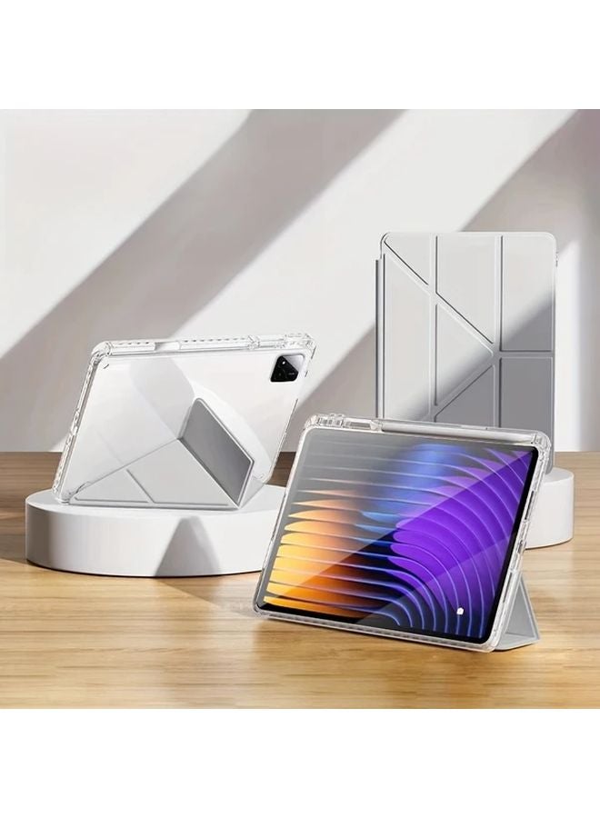 Xiaomi Pad 7 Pro 11.2 2024 Case Grey White Multi Fold Stand Transparent Acrylic Cover - Image 4
